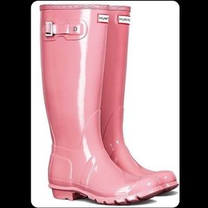 Pink Hunter Rain Boots with Fleece sock inserts